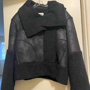 Saint Art **SALE** Vegan Distressed Leather and Shearling Black Jacket